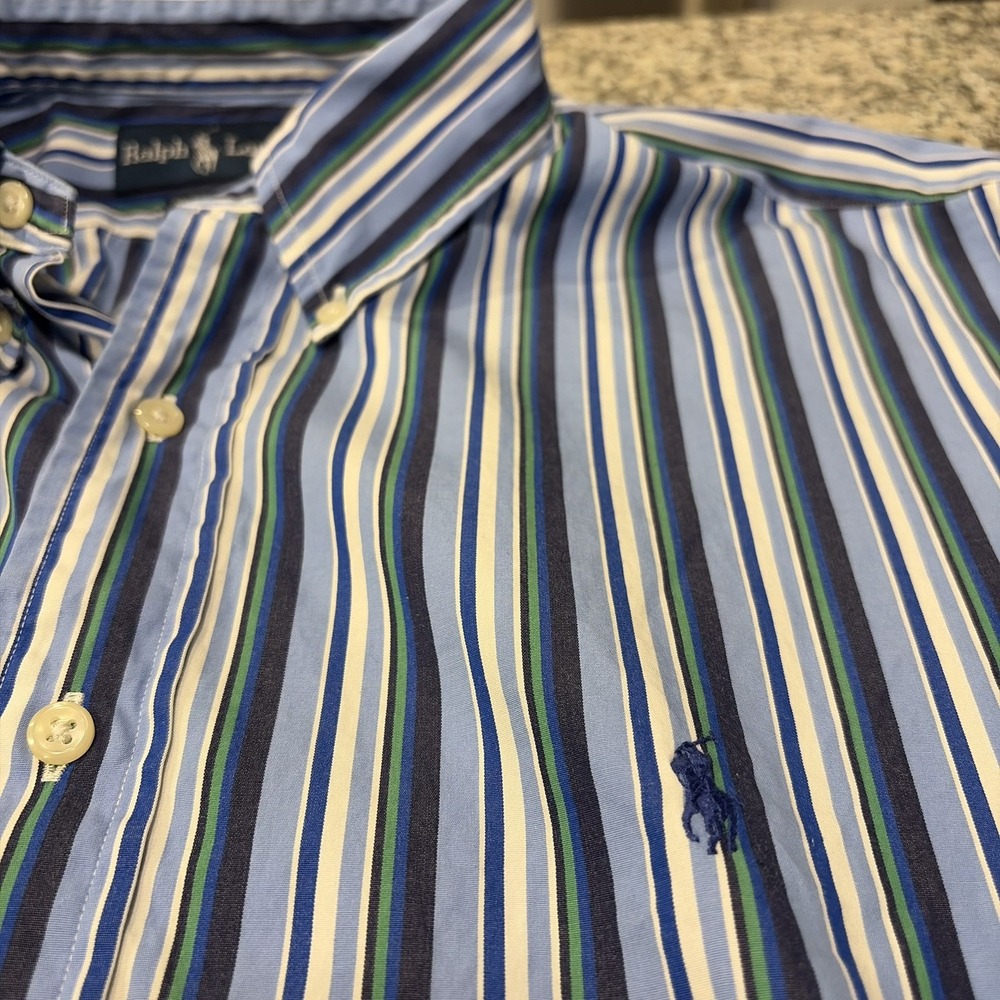 Ralph Lauren Mens XL Blue Multi Stripe Button Down Long Sleeve Dress Shirt